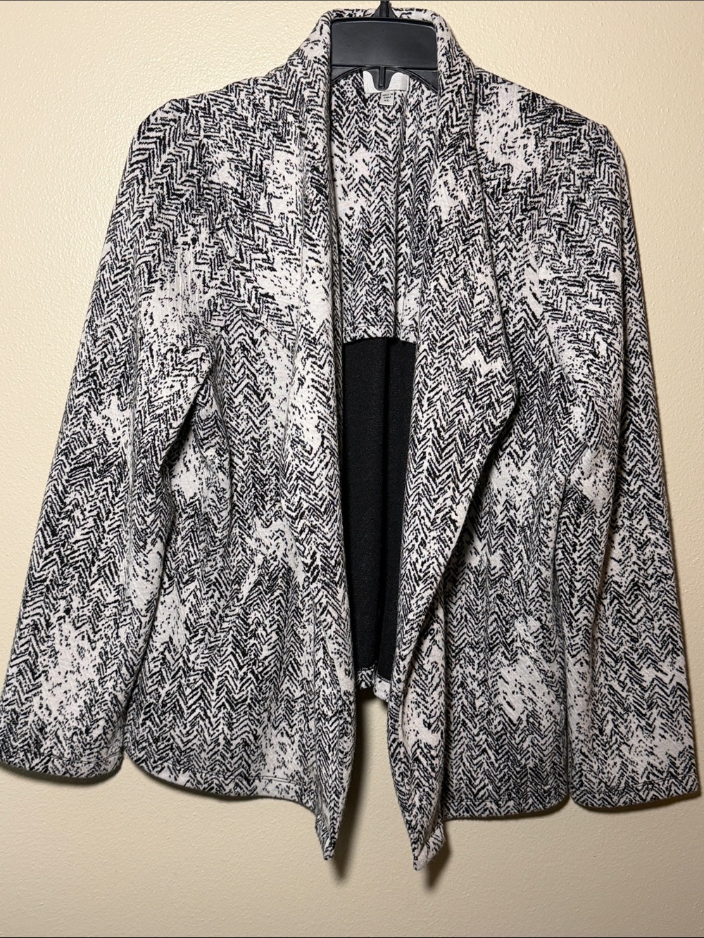 NIC+ZOE Black and White Open-Front Patterned Blazer